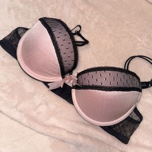 Chic Lace Trim Pink and Black Bra